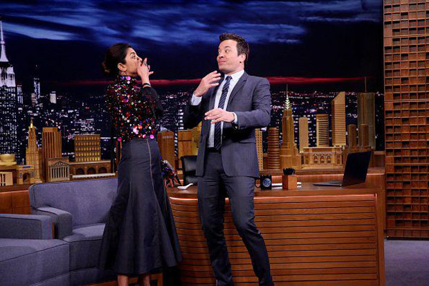 Priyanka Chopra challenges Jimmy Fallon to gulp 10 skittles at once on The Tonight Show Starring Jimmy Fallon Priyanka Chopra challenges Jimmy Fallon to gulp 10 skittles at once on The Tonight Show Starring Jimmy Fallon