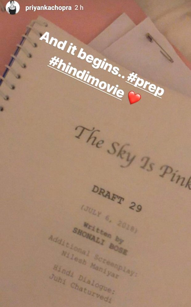 Priyanka Chopra begins preparing her upcoming Hindi film with Shonali Bose entitled The Sky Is Pink