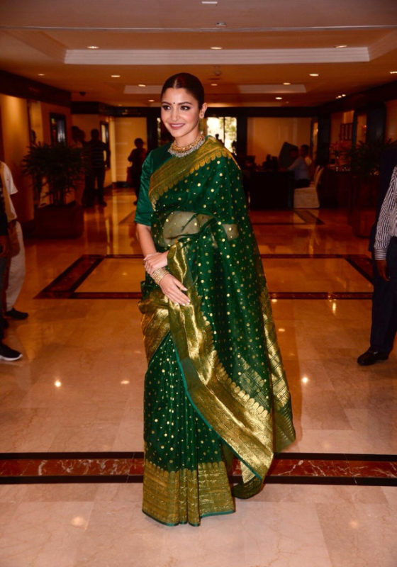 anushka ring ceremony saree