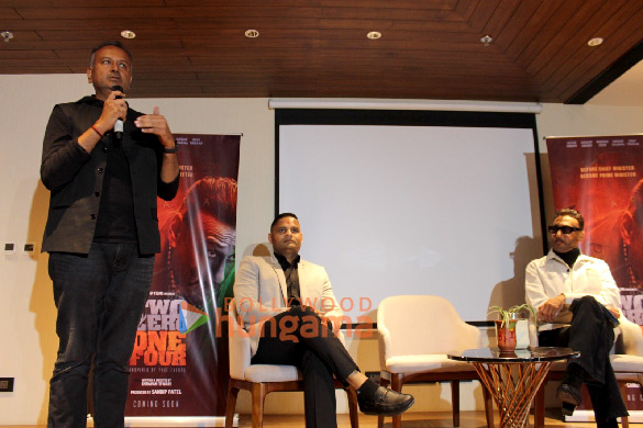 Photos: Jackie Shroff, director Shravan Tiwari and producer Sandip Patel address the media in Ahmedabad after Two Zero One Four shoot