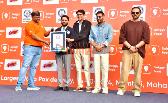 Photos: Ajay Devgn and Rohit Shetty attempt the Guinness World Record for the largest Vada Pav delivery at Airport High School & Junior College