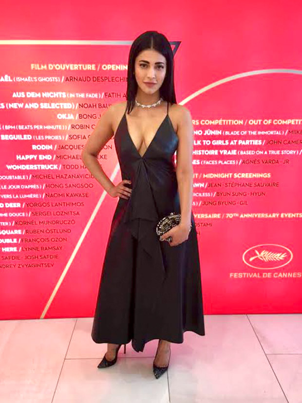 shruti haasan black dress Make it girly but make it black and Just put a bow on it  . . . . . .  outfit: @summeraway shoes: @aands_official jewellery : @ishhaara team:  stylist: @karishma.diwan hair: @ritashukla22 makeup: @shreyeaaahh  photographer: @akshhayamberkar
