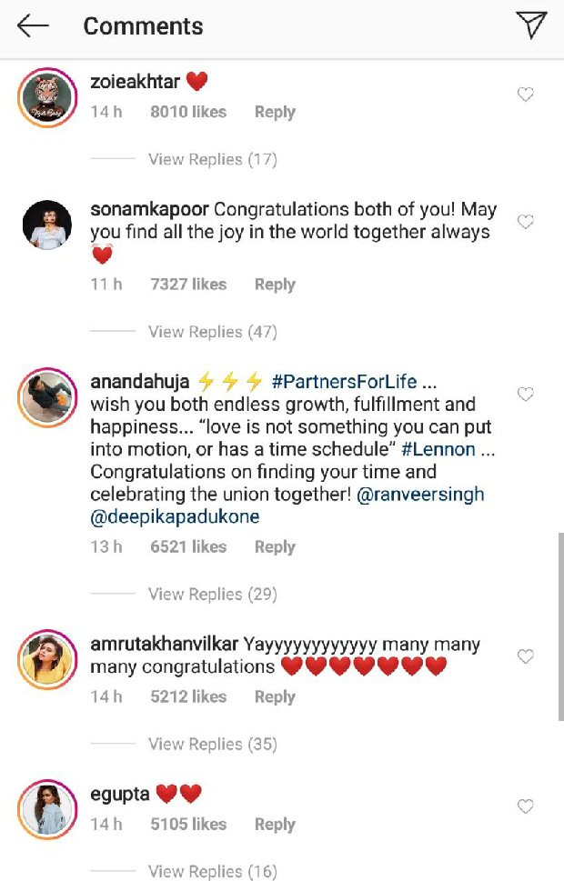 Ranveer Singh - Deepika Padukone share first pictures from their wedding, Anushka Sharma, Sonam Kapoor, Karan Johar shower them with love