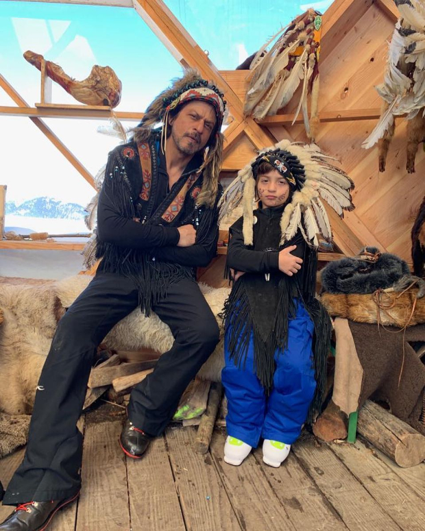 Shah Rukh Khan and AbRam Khan bring out their swag in war bonnets : Bollywood News - Bollywood Hungama