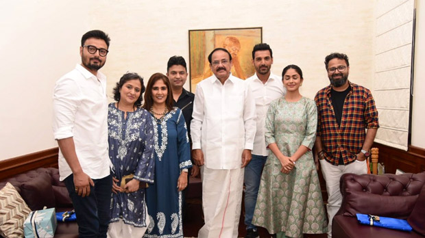Batla House: John Abraham, Mrunal Thakur, Nikkhil Advani meet Vice President Venkaiah Naidu in New Delhi 