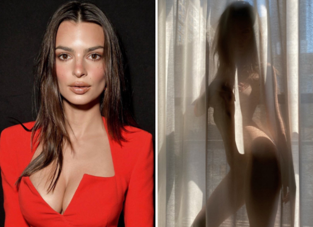 Emily Ratajkowski poses nude behind a semi-sheer curtain while self-isolating amid coronavirus pandemic