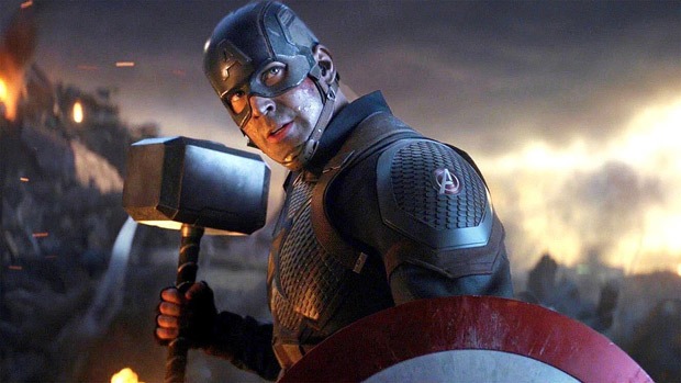 Captain America wielding Thor's hammer in "Avengers: Endgame" (2019)