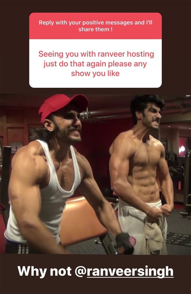 Arjun Kapoor says ‘why not’ when asked by a fan to host a show with Ranveer Singh