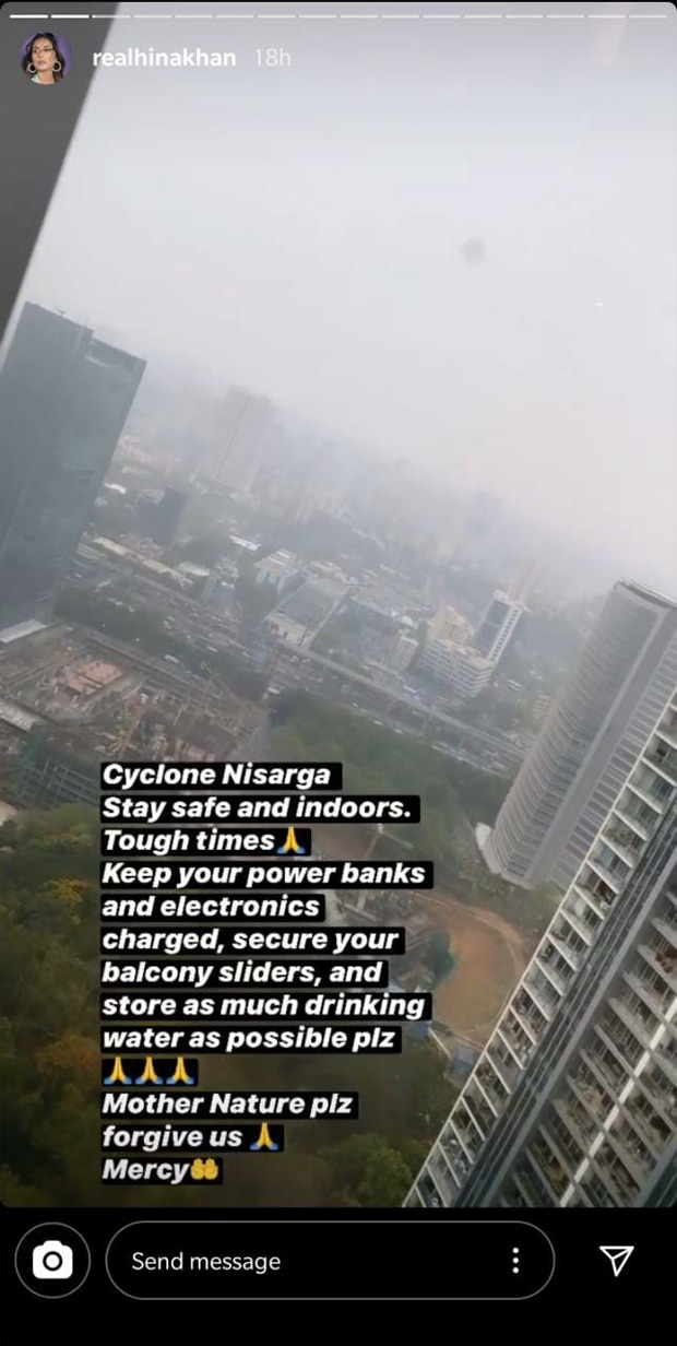 Hina Khan shares a few tips as Cyclone Nisarga approaches Mumbai, asks for forgiveness from mother nature