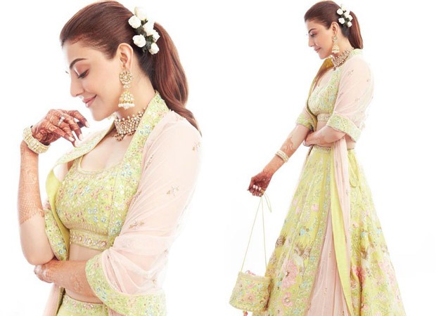 Kajal Aggarwal looks gracefully exquisite in a custom-made Anita Dongre lehenga for Gaur Pooja