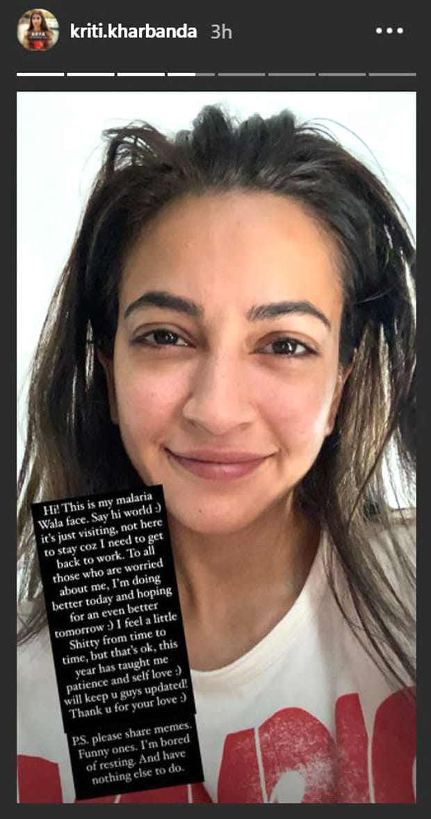 Actress Kriti Kharbanda diagnosed with Malaria; asks people to share memes