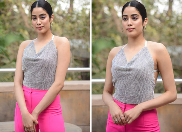 Janhvi Kapoor follows dopamine fashion trend in backless shimmery tip and pink pants for Roohi promotions