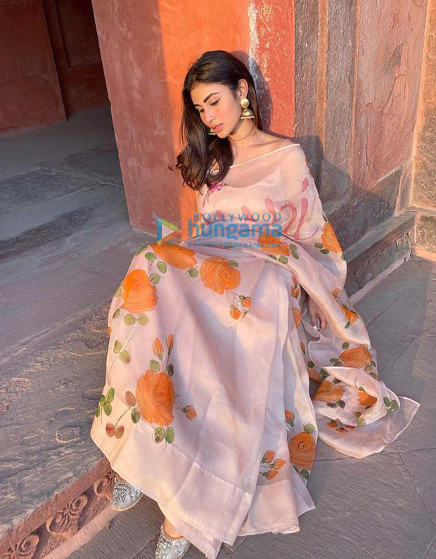 Mouni Roy mesmerises in floral silk organza saree worth Rs. 24,500 at Taj Mahal