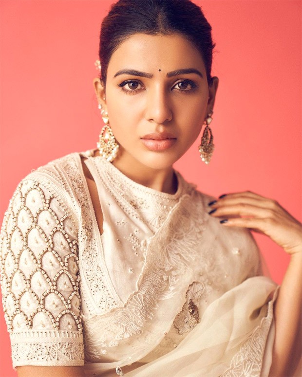 Samantha Akkineni keeps it regal in chanderi saree with coral embroidery for the launch of Shakuntalam Samantha Akkineni keeps it regal in chanderi saree with coral embroidery for the launch of Shakuntalam