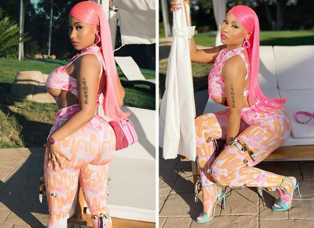 Nicki Minaj looks like an actual Bratz doll in risky pink and orange figure-hugging jumpsuit