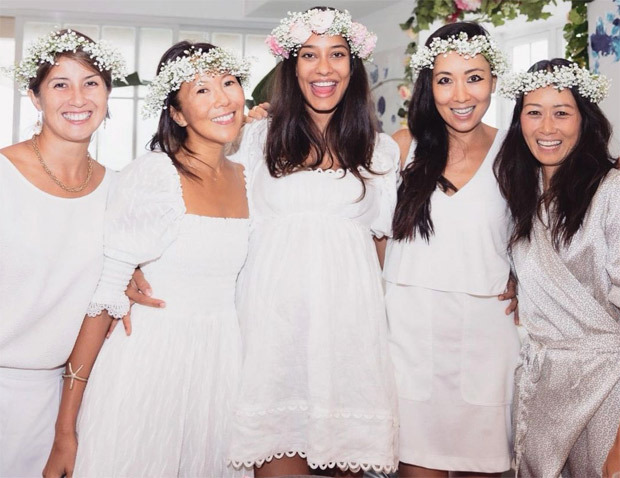 Lisa Haydon looks gorgeous in white mini dress during her baby shower with her friends Lisa Haydon looks gorgeous in white mini dress during her baby shower with her friends