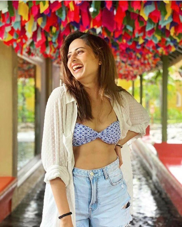 Sargun Mehta's off-duty look consists of a printed bralette, high