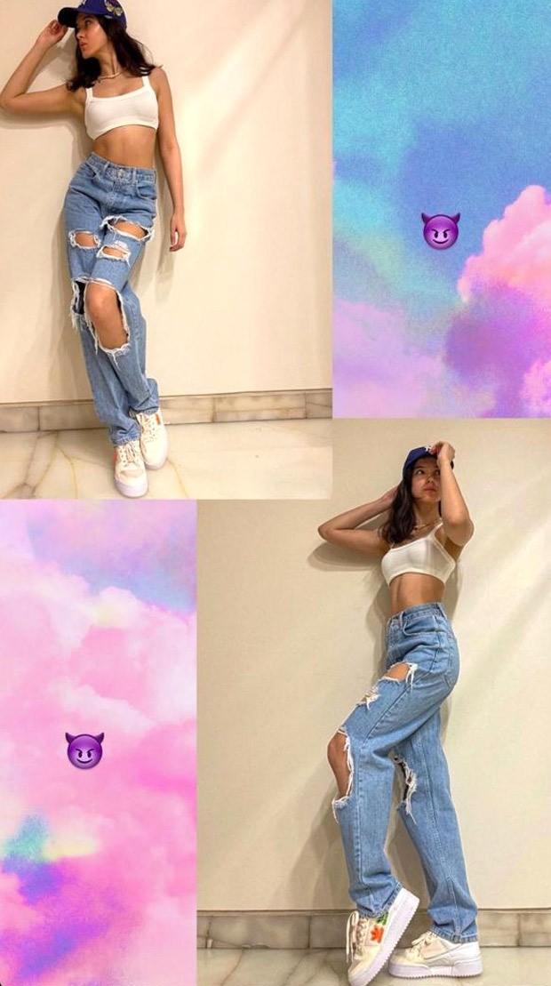 Shanaya Kapoor keeps it casual in white cropped bralette and distressed denims