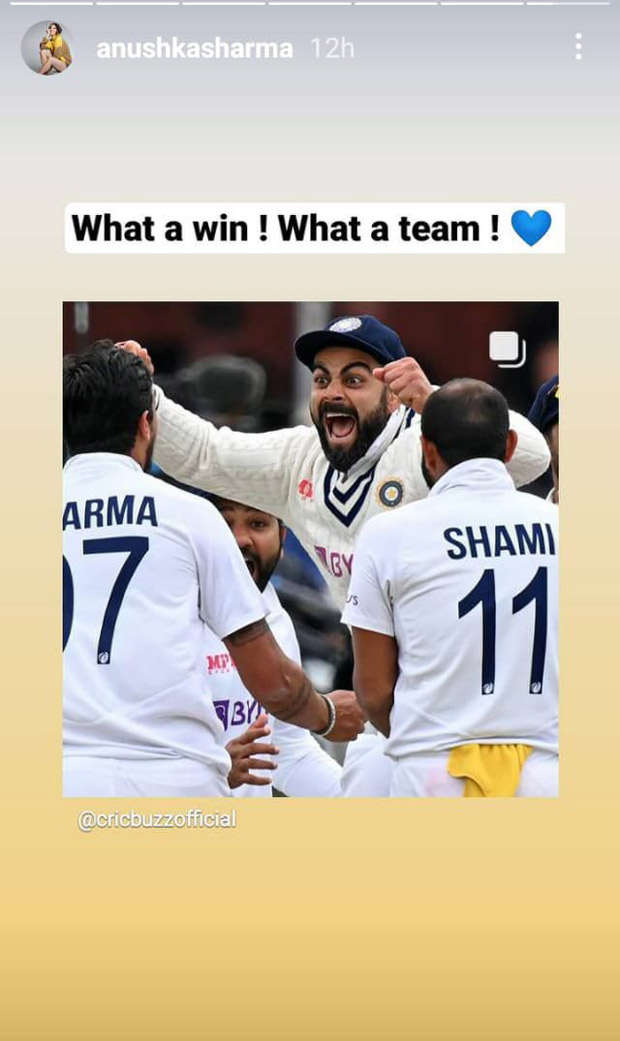 Anushka Sharma celebrates India's win against England; shares stories on social media : Bollywood News - Bollywood Hungama Anushka Sharma celebrates India's win against England; shares stories on social media : Bollywood News - Bollywood Hungama