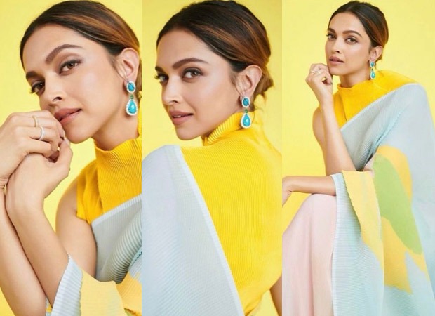 Deepika Padukone gives colour blocking lessons in a pleated saree