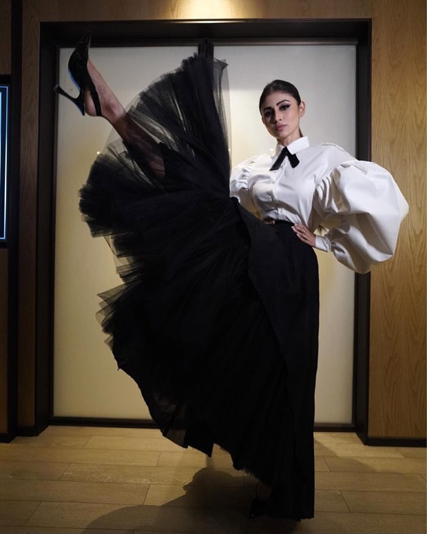 Mouni Roy keeps it chic in puffed sleeved shirt and tulle skirt worth Rs. 41,750