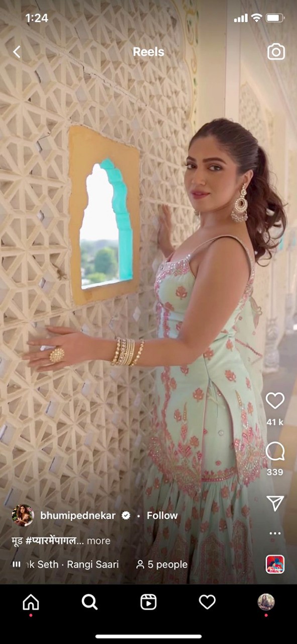 Bhumi Pednekar is bespoke in a sky blue gharara set with heavy mirror work