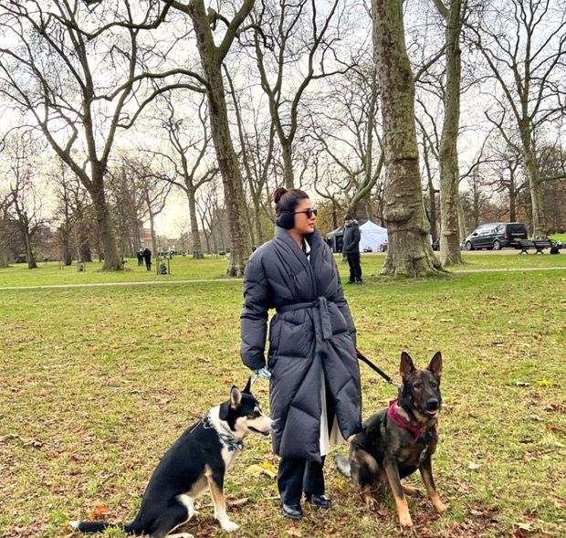 Priyanka Chopra spends time with her pets on the sets of Citadel Priyanka Chopra spends time with her pets on the sets of Citadel