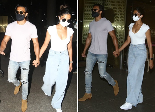 Deepika Padukone and Ranveer Singh twin at the airport in matching denim  jackets, jeans and boots