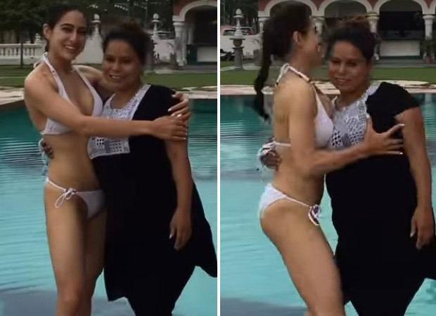 Sara Ali Khan dons white bikini in a new video; pushes her spot girl into  the swimming pool : Bollywood News - Bollywood Hungama