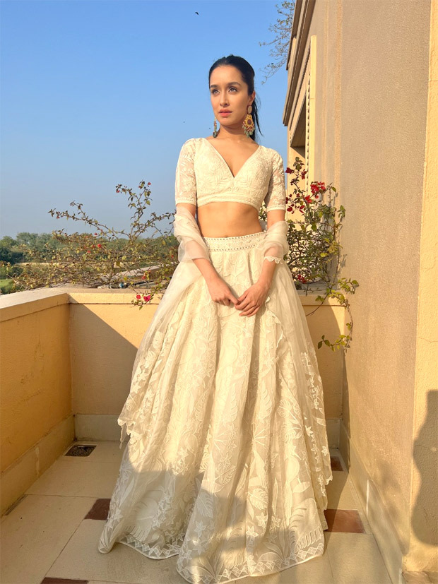 Shraddha Kapoor looks alluring in plunging neckline blouse and ivory lehenga by Anita Dongre worth Rs. 1.9 lakh for Luv Ranjan's wedding 