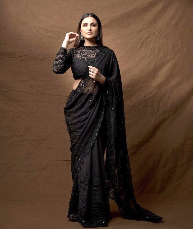 Parineeti Chopra is all about grace and panache in black sheer saree and lace blouse 5
