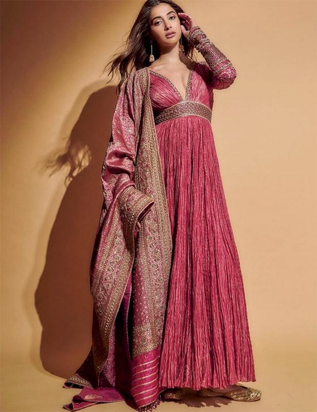 Pooja Hegde gets ethnic style on point in crushed striped zari chanderi anarkali worth Rs. 2.19 lakh for her latest photoshoot 