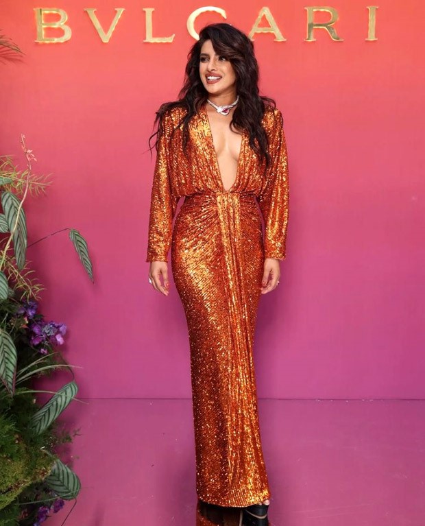 Priyanka Chopra has a sequin moment in plunging neckline bold dress for Bulgari event Priyanka Chopra has a sequin moment in plunging neckline bold dress for Bulgari event