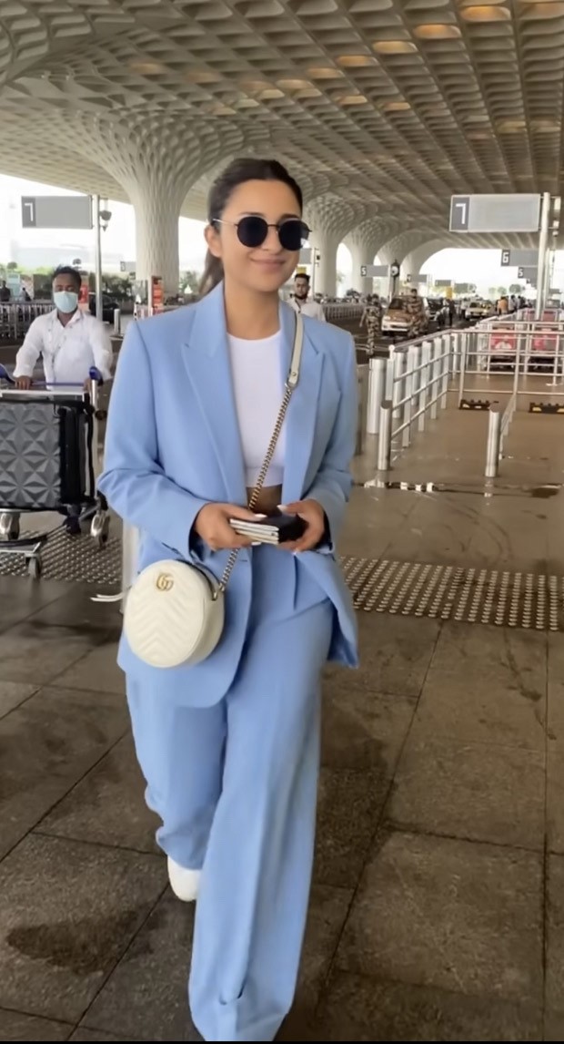 blue pantsuit