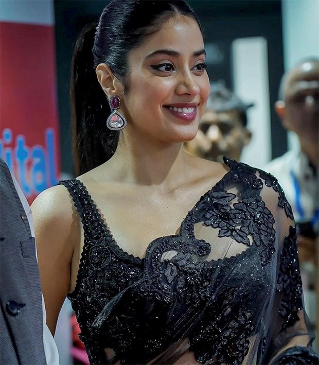 Janhvi Kapoor stuns in sheer black organza saree and sleeveless blouse :  Bollywood News - Bollywood Hungama