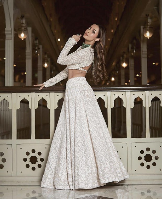 Malaika Arora’s pristine white lehenga from Kunal Rawal's pre-wedding bash is all things perfect 