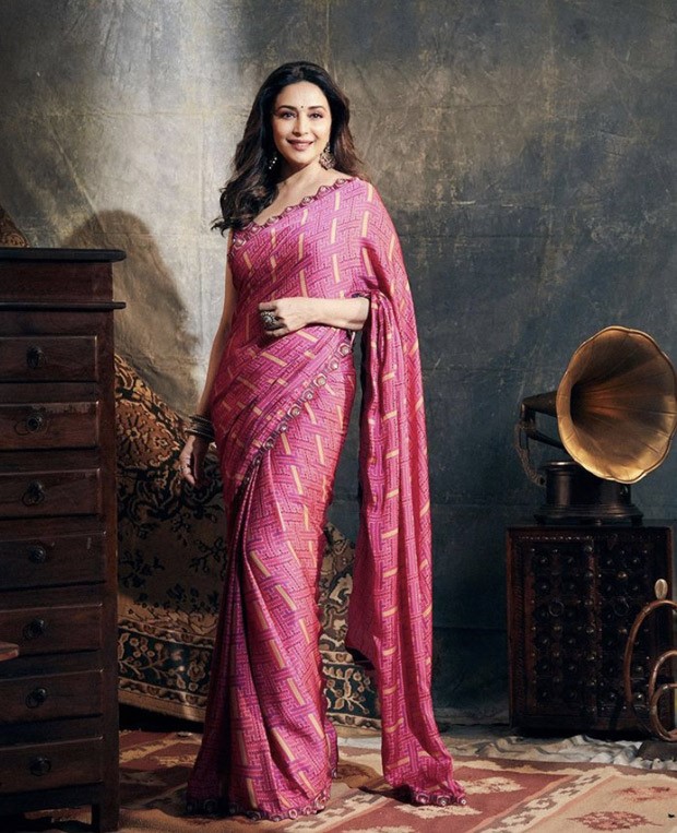 Madhuri Dixit makes hearts skip a beat in pink chiffon block-printed saree by Punit Balana : Bollywood News - Bollywood Hungama