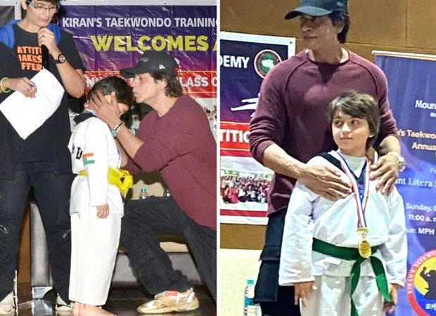 Shah Rukh Khan kisses Taimur Ali Khan while awarding him a medal at Taekwondo competition; poses with Kareena Kapoor Khan, Saif Ali Khan, Karisma Kapoor