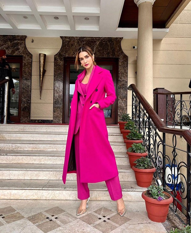 Kriti Sanon's pink overcoat and bright pink pantsuit is one of the