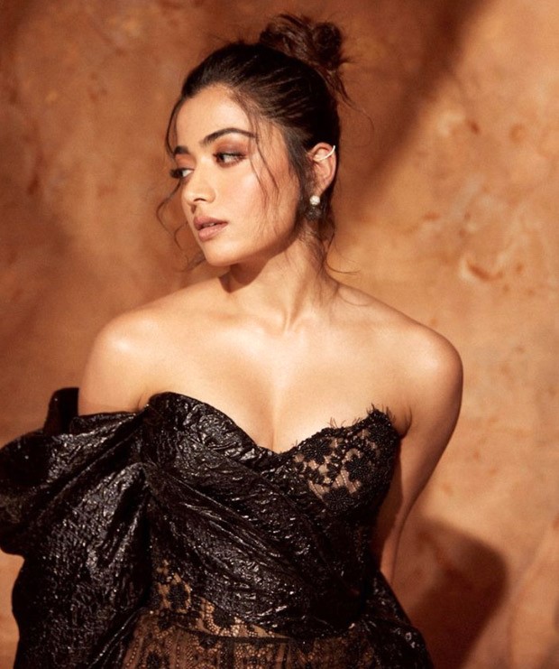 rashmika short dress Rashmika Mandanna's black lace mini dress with a flowing train wonderfully  encapsulates red carpet fashion : Bollywood News