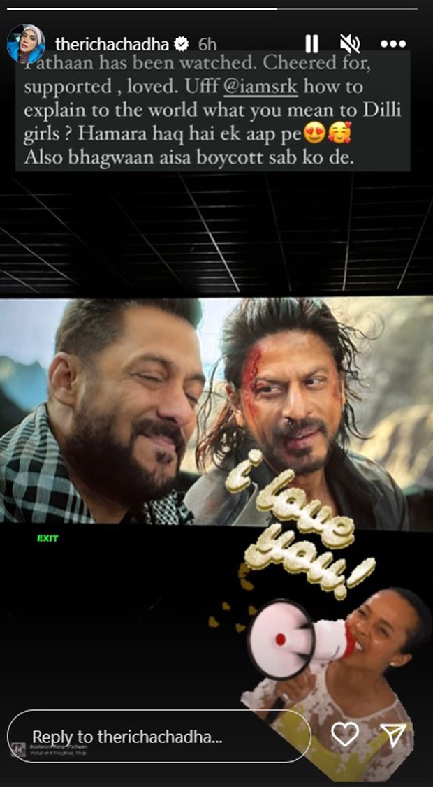 Richa Chadha lauds Shah Rukh Khan starrer Pathaan; says, “Bhagwan aisa boycott sab ko de”