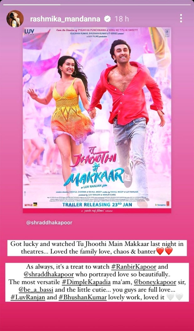 Rashmika Mandanna lauds her Animal co-star Ranbir Kapoor starrer TJMM