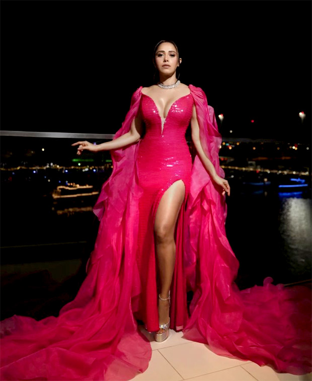 Honey Couture LEONIE Fuchsia Hot Pink Diamante Leg Split Mermaid Forma