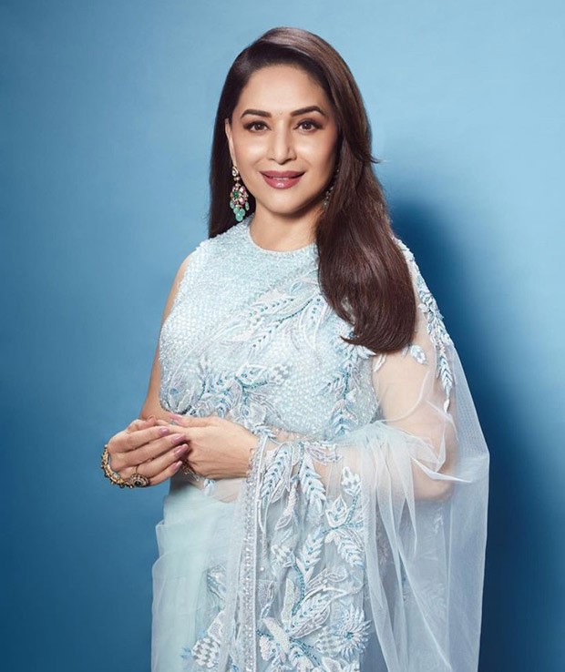 Madhuri Dixit takes desi route in an ice blue saree by Manish Malhotra :  Bollywood News - Bollywood Hungama