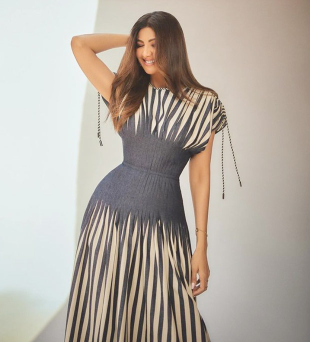 Shilpa Shetty makes stripes look sassy in blue & white striped