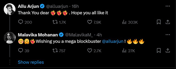 Malavika Mohanan reveals she is ‘blown away’ by Allu Arjun in Pushpa 2: The Rule; latter responds