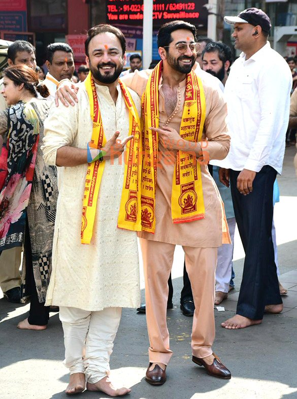 Photos: Ayushmann Khurrana, Amar Kaushik seek blessings at Siddhivinayak Temple after release of Thamma