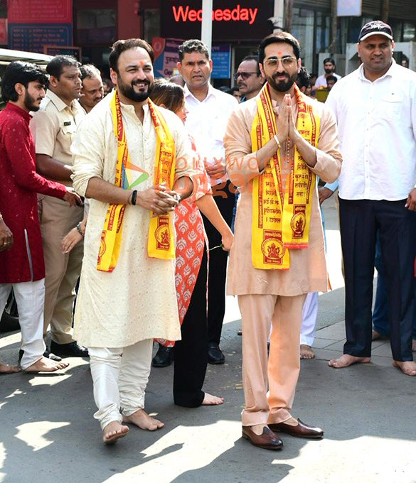 Photos: Ayushmann Khurrana, Amar Kaushik seek blessings at Siddhivinayak Temple after release of Thamma