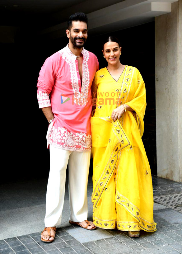 Photos: Neha Dhupia and Angad Bedi celebrate Diwali with media