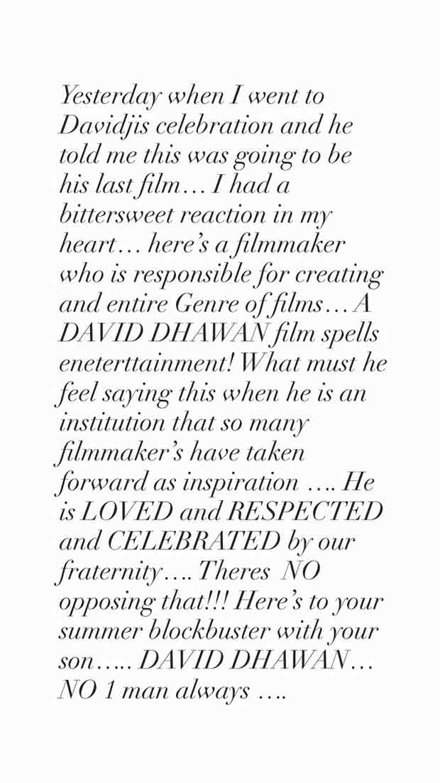 Karan Johar pens emotional note for David Dhawan after the latter confirmed to him that Hai Jawani Toh Ishq Hona Hai is his final directorial